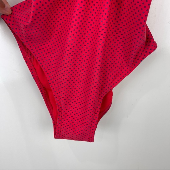DKNY Red One Piece Swimsuit Blue Polka Dot Cut Outs Women's Size 12 - Picture 5 of 6